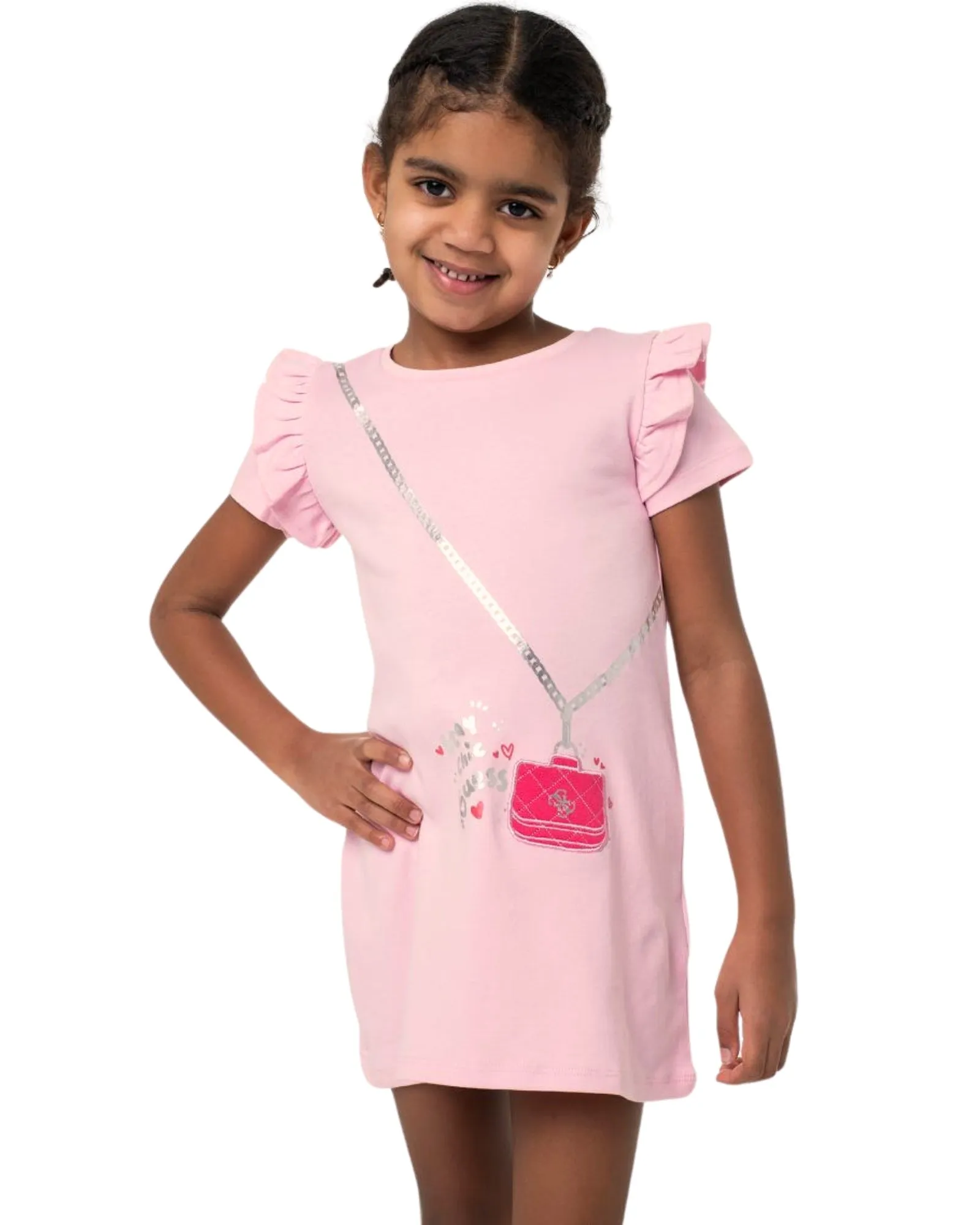 Pink Ruffle Short Sleeve Dress (27) Guess