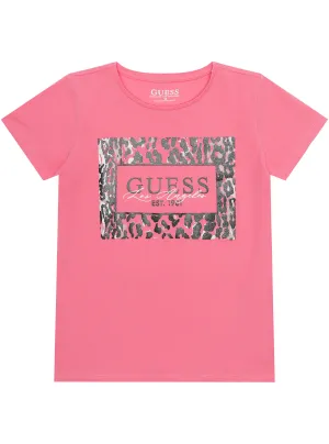 Pink Short Sleeve Glitter T-Shirt Guess