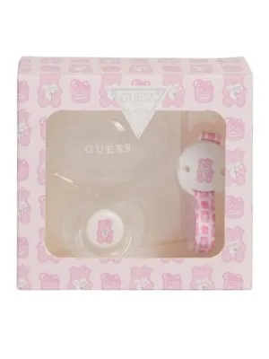 Pink Teddy 3-Pack Pacifier Clip Holder Set Guess