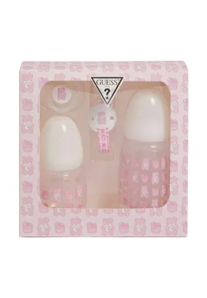 Pink Teddy 4-Pack Pacifier Bottle Set Guess