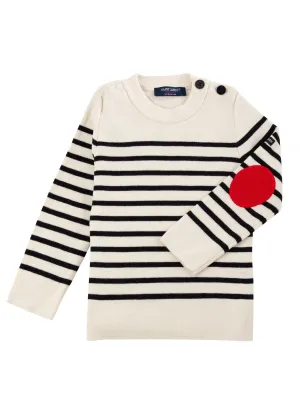 Pull marin Brganon enfant -  coudires contrastes (ECUME/NAVY/TULIPE)