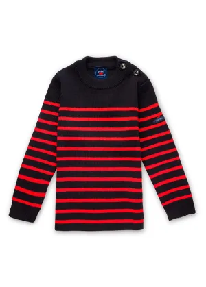 Pull marin ray enfant Moussaillon - en laine mlange (NAVY/ROUGE)