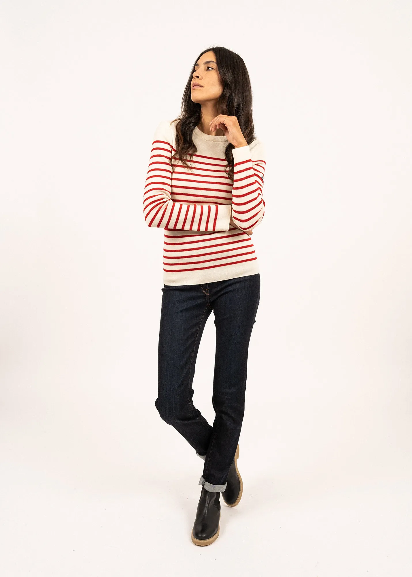 Pull marin ray Mare - en laine mrinos (ECUME/TULIPE)