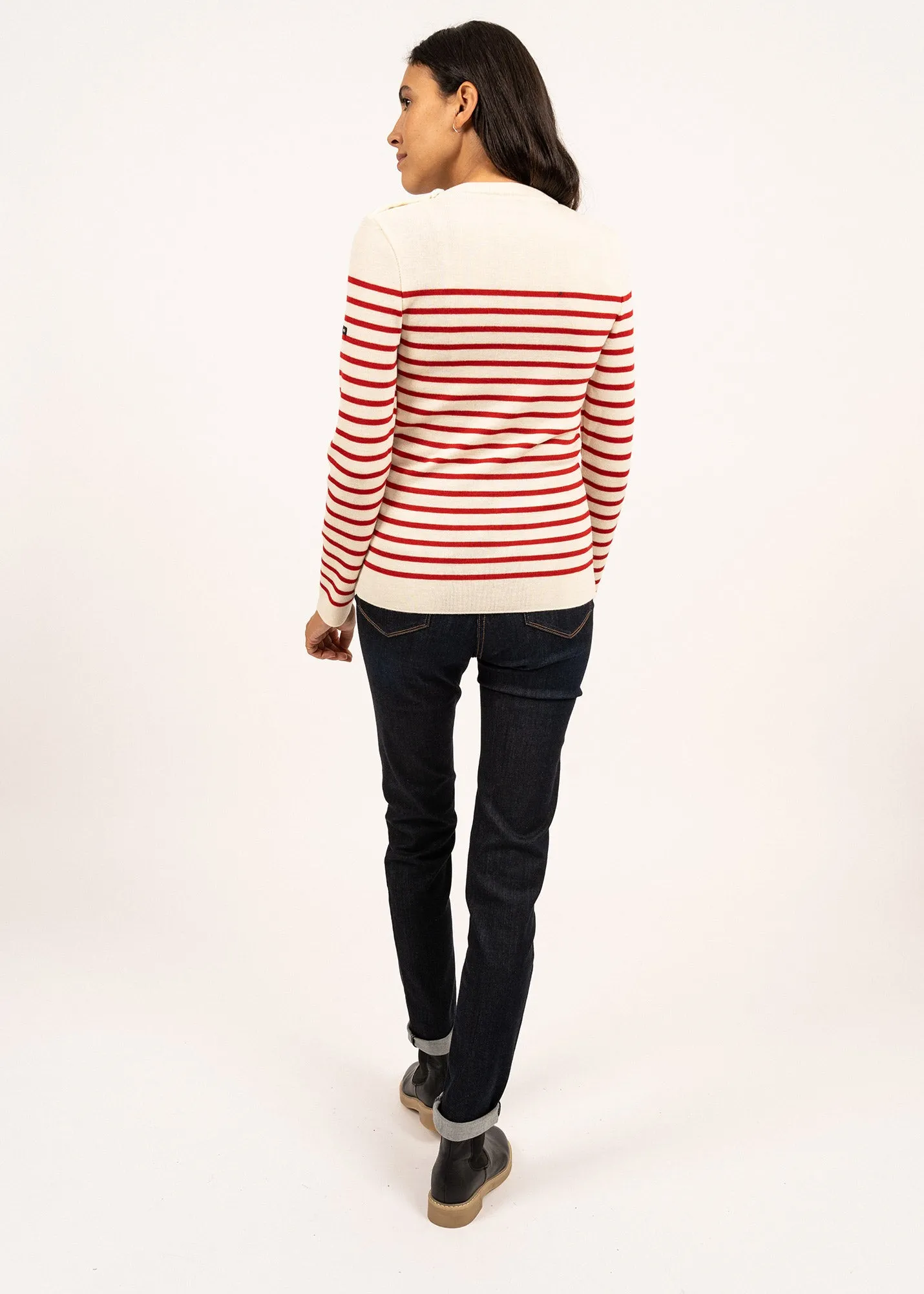 Pull marin ray Mare - en laine mrinos (ECUME/TULIPE)