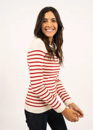 Pull marin ray Mare - en laine mrinos (ECUME/TULIPE)