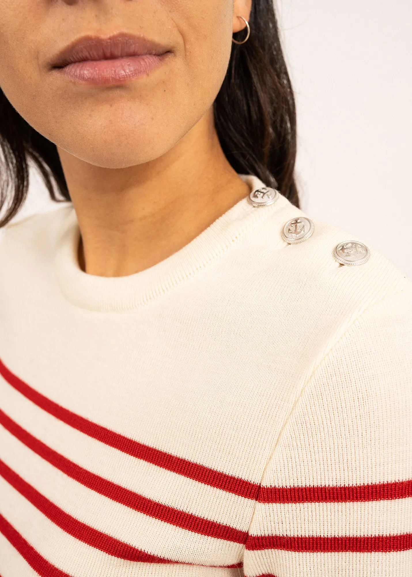 Pull marin ray Mare - en laine mrinos (ECUME/TULIPE)
