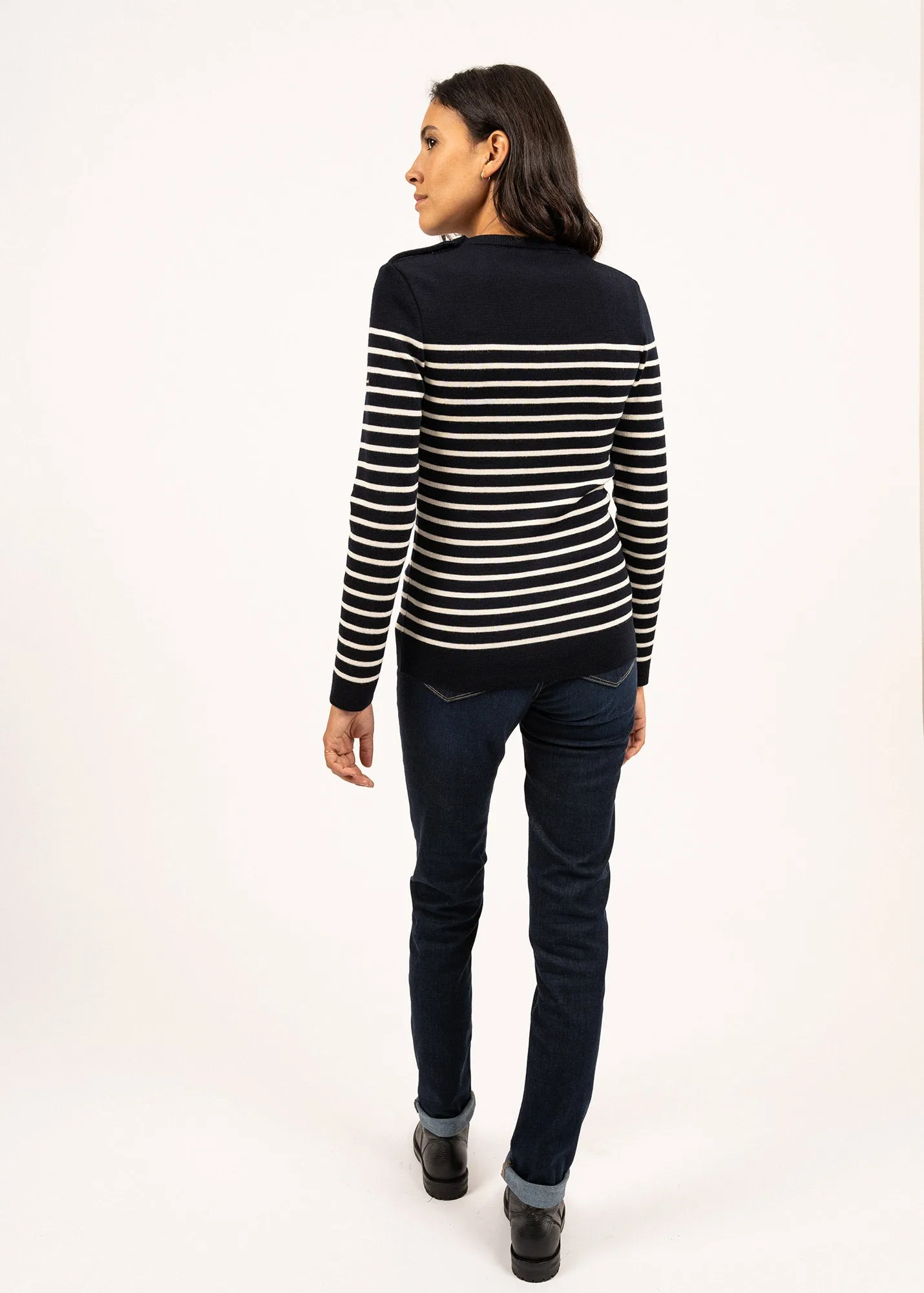 Pull marin ray Mare - en laine mrinos (NAVY/ECUME)