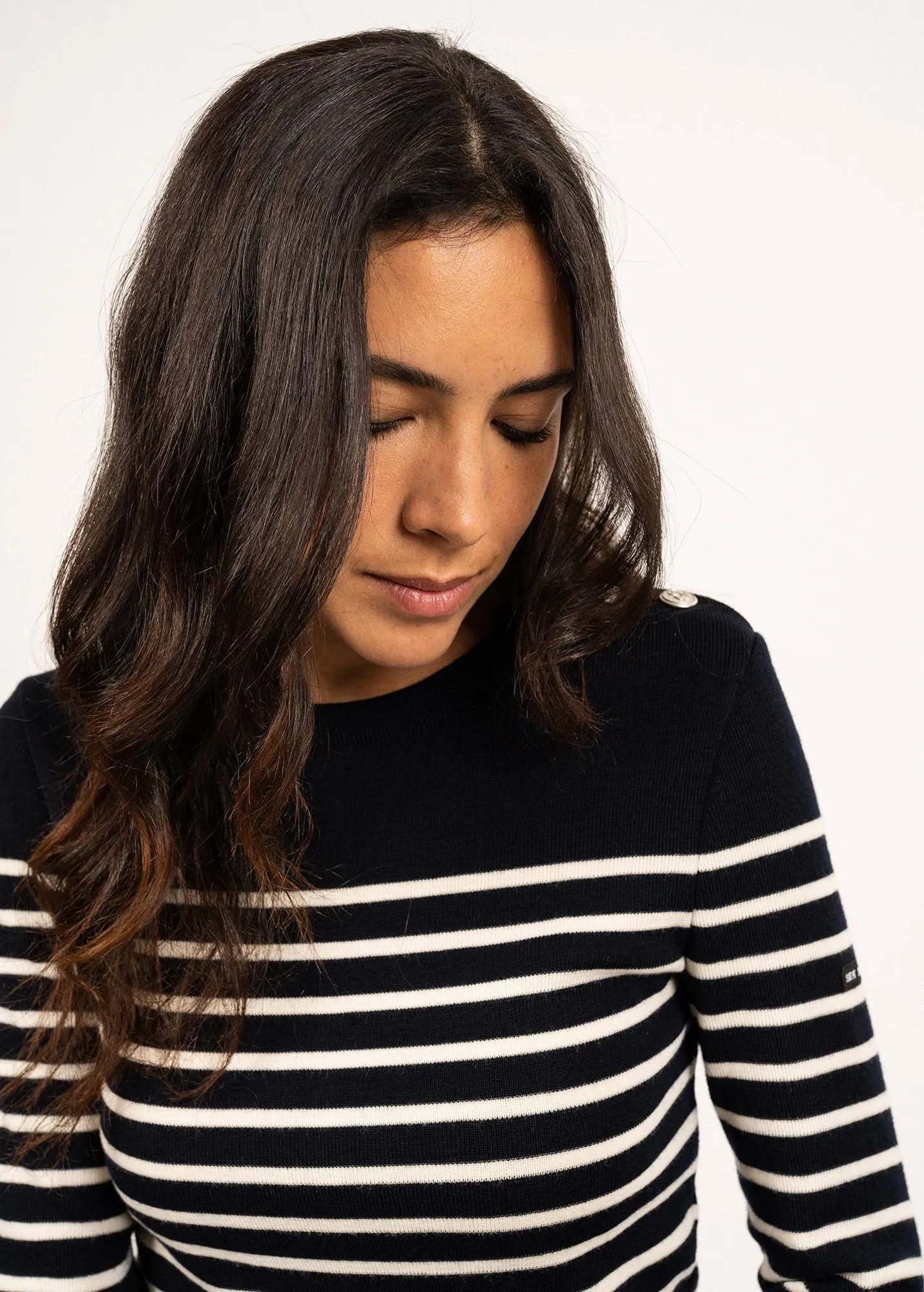 Pull marin ray Mare - en laine mrinos (NAVY/ECUME)