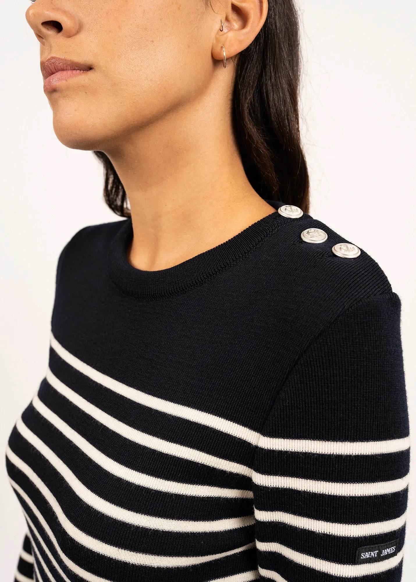 Pull marin ray Mare - en laine mrinos (NAVY/ECUME)