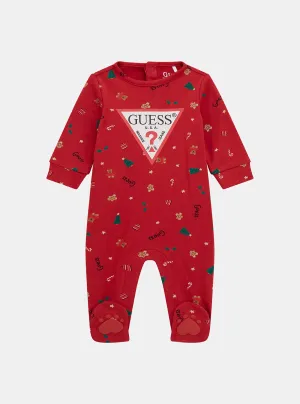 Red Interlock Overall Onesie (0-12M) Guess