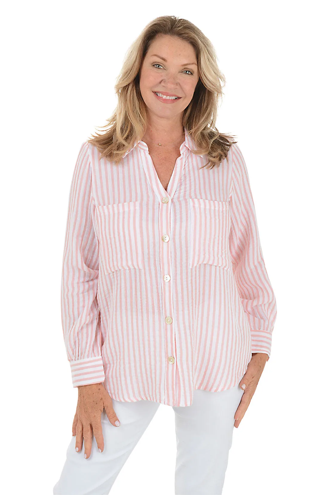 Rose Striped Cotton Gauze Shirt