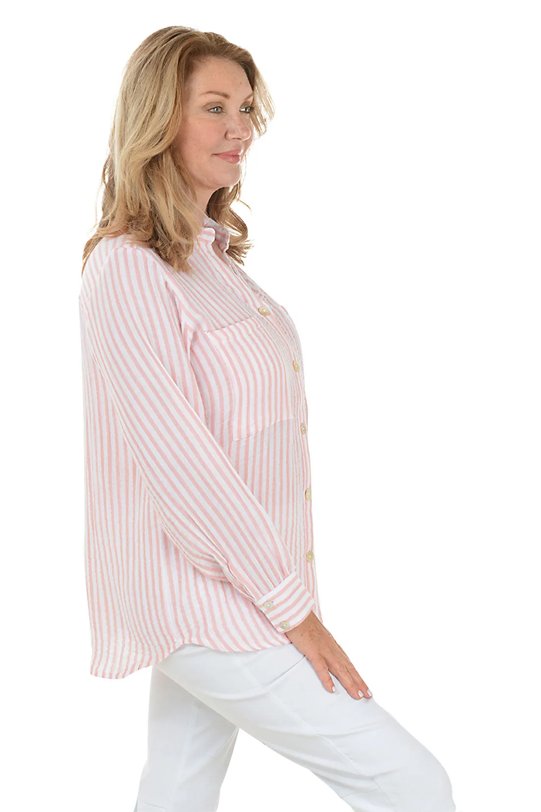 Rose Striped Cotton Gauze Shirt
