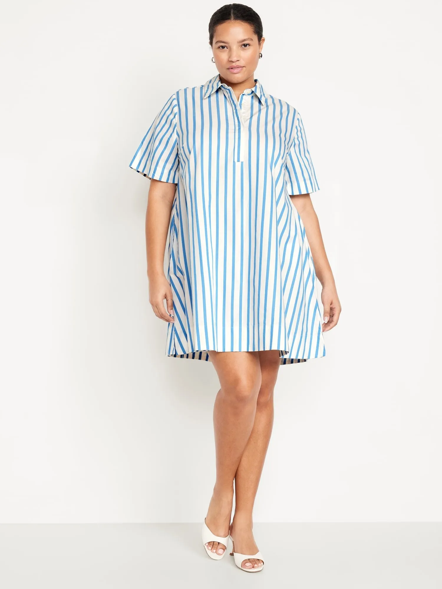 Short-Sleeve Mini Swing Shirt Dress
