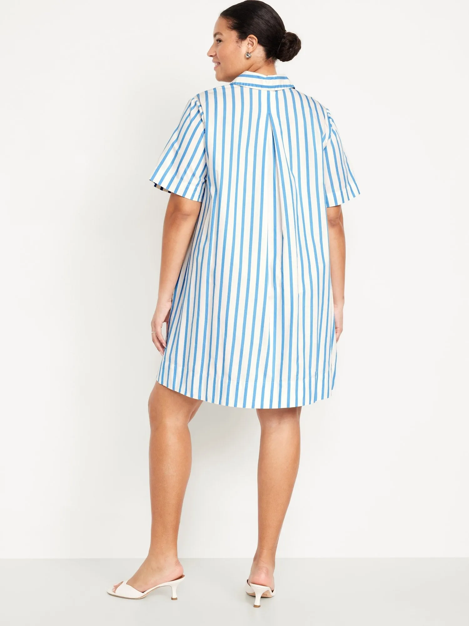 Short-Sleeve Mini Swing Shirt Dress