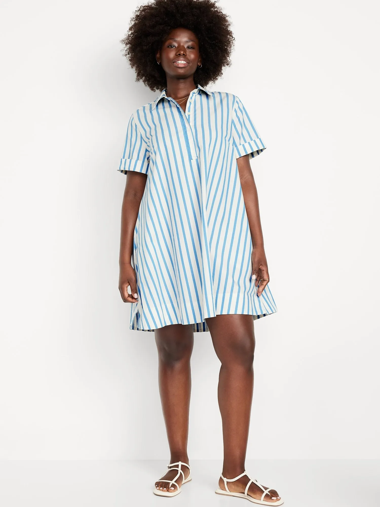 Short-Sleeve Mini Swing Shirt Dress