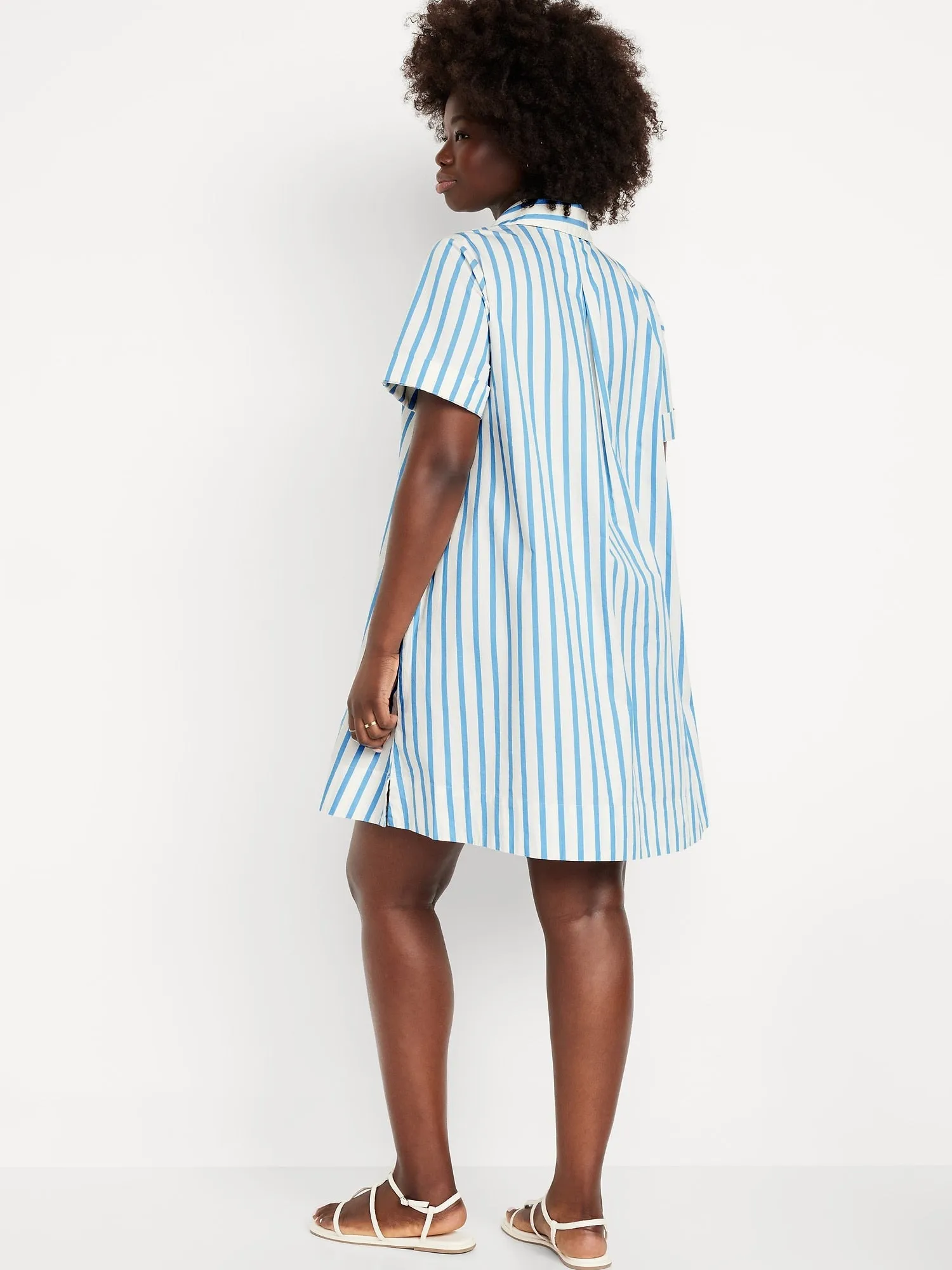 Short-Sleeve Mini Swing Shirt Dress