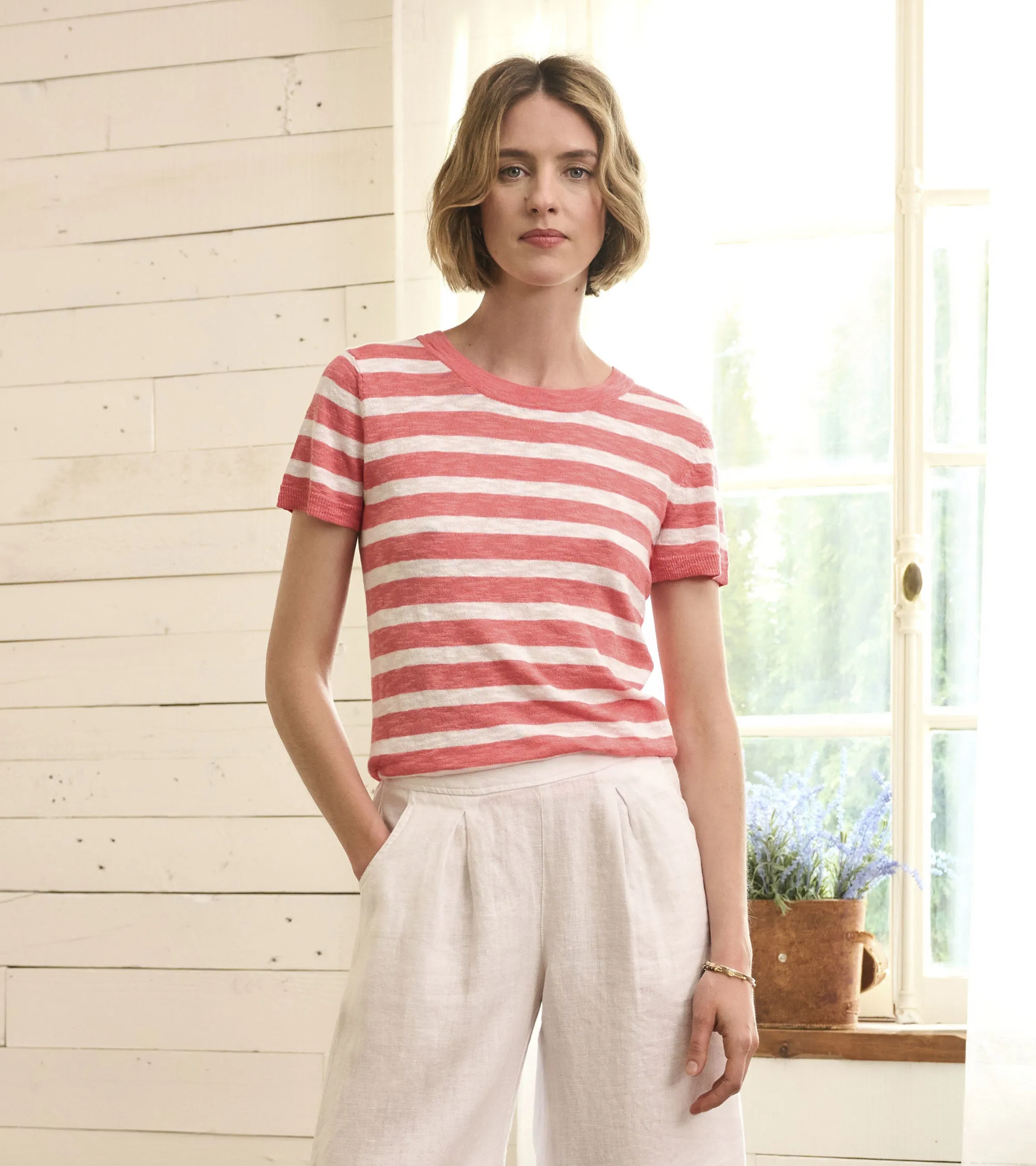 Simone Knit Tee - Coral Stripes -Hatley