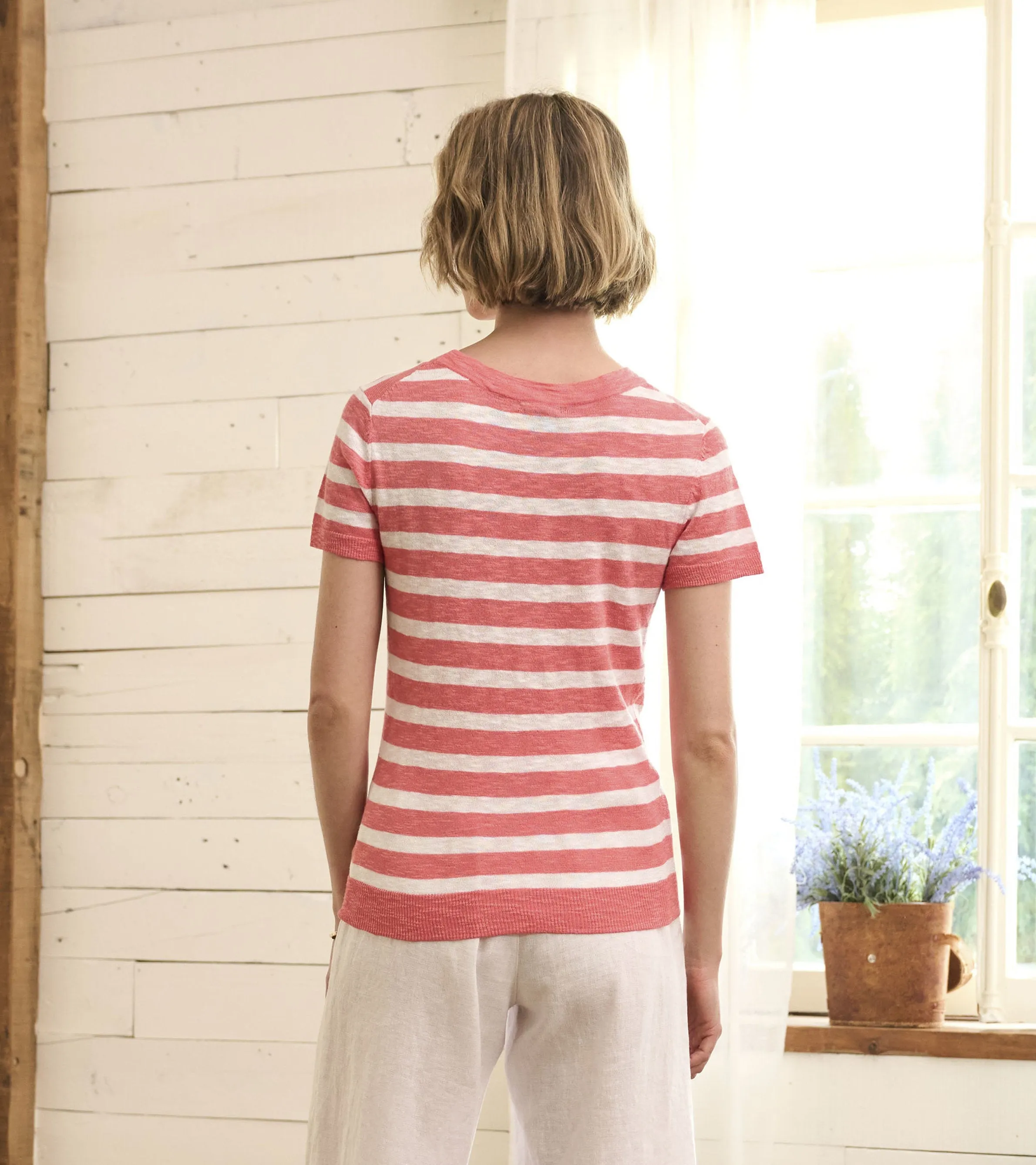 Simone Knit Tee - Coral Stripes -Hatley