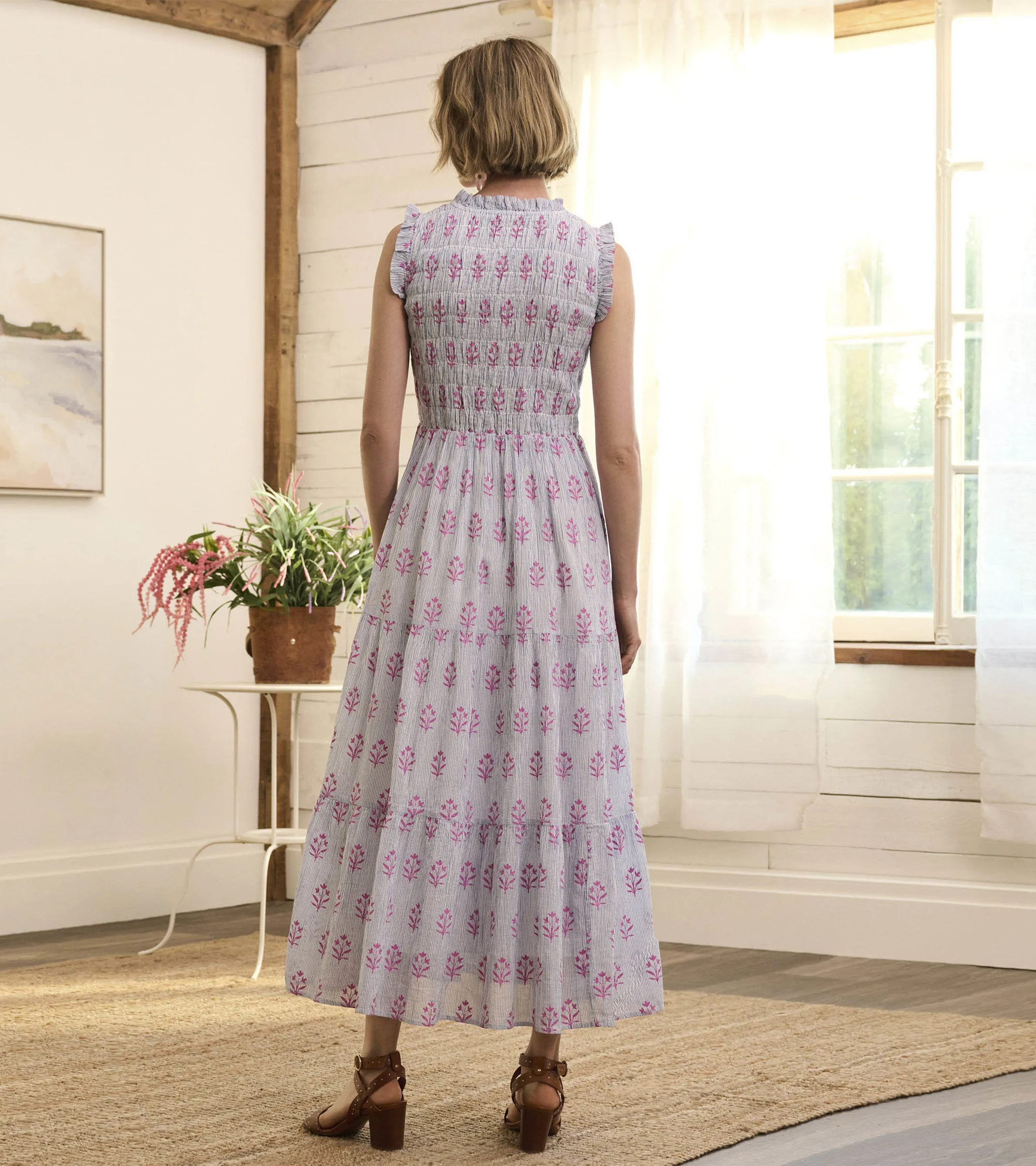 Smocked Maxi Dress - Wildflower Seersucker -Hatley