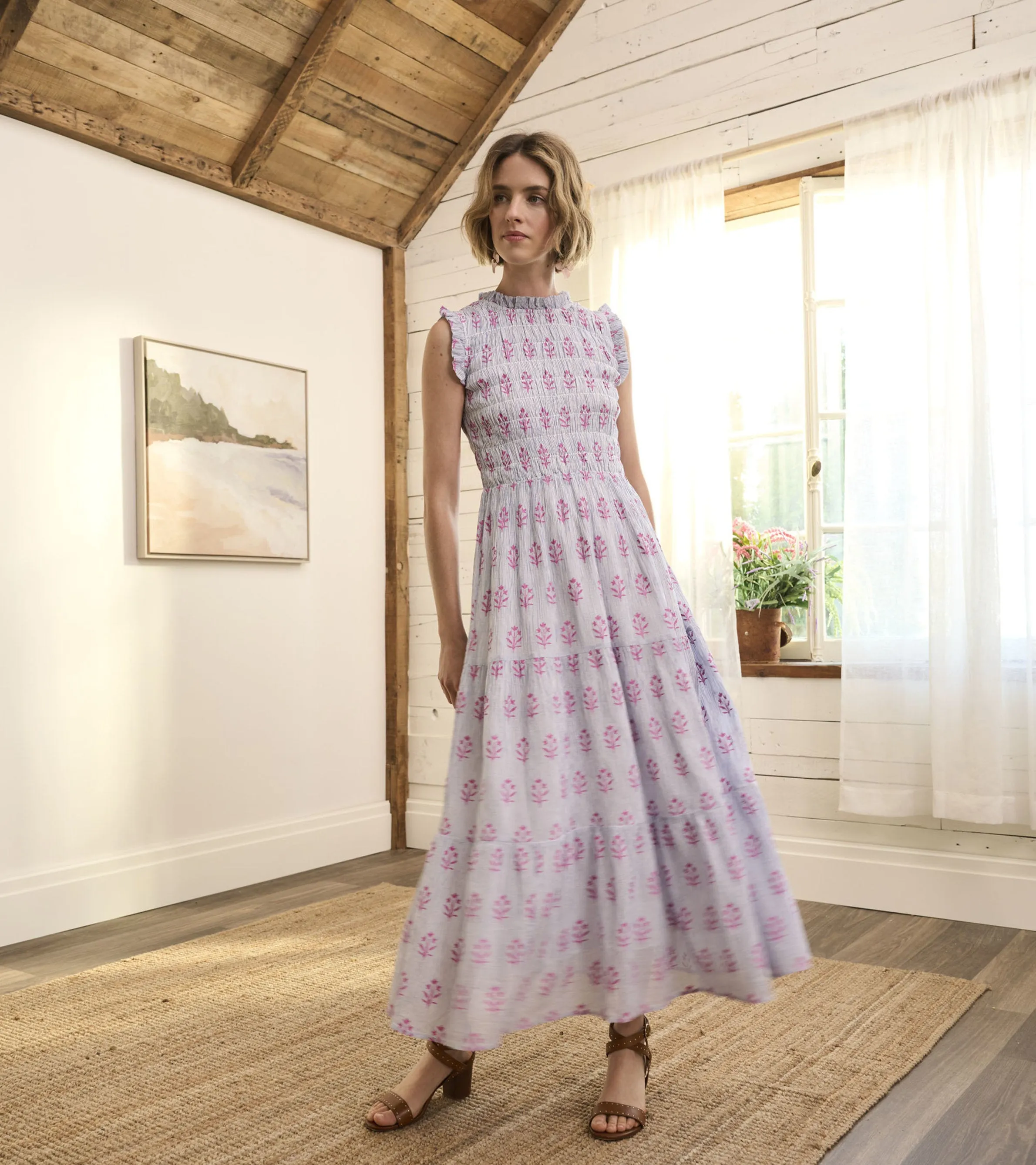 Smocked Maxi Dress - Wildflower Seersucker -Hatley