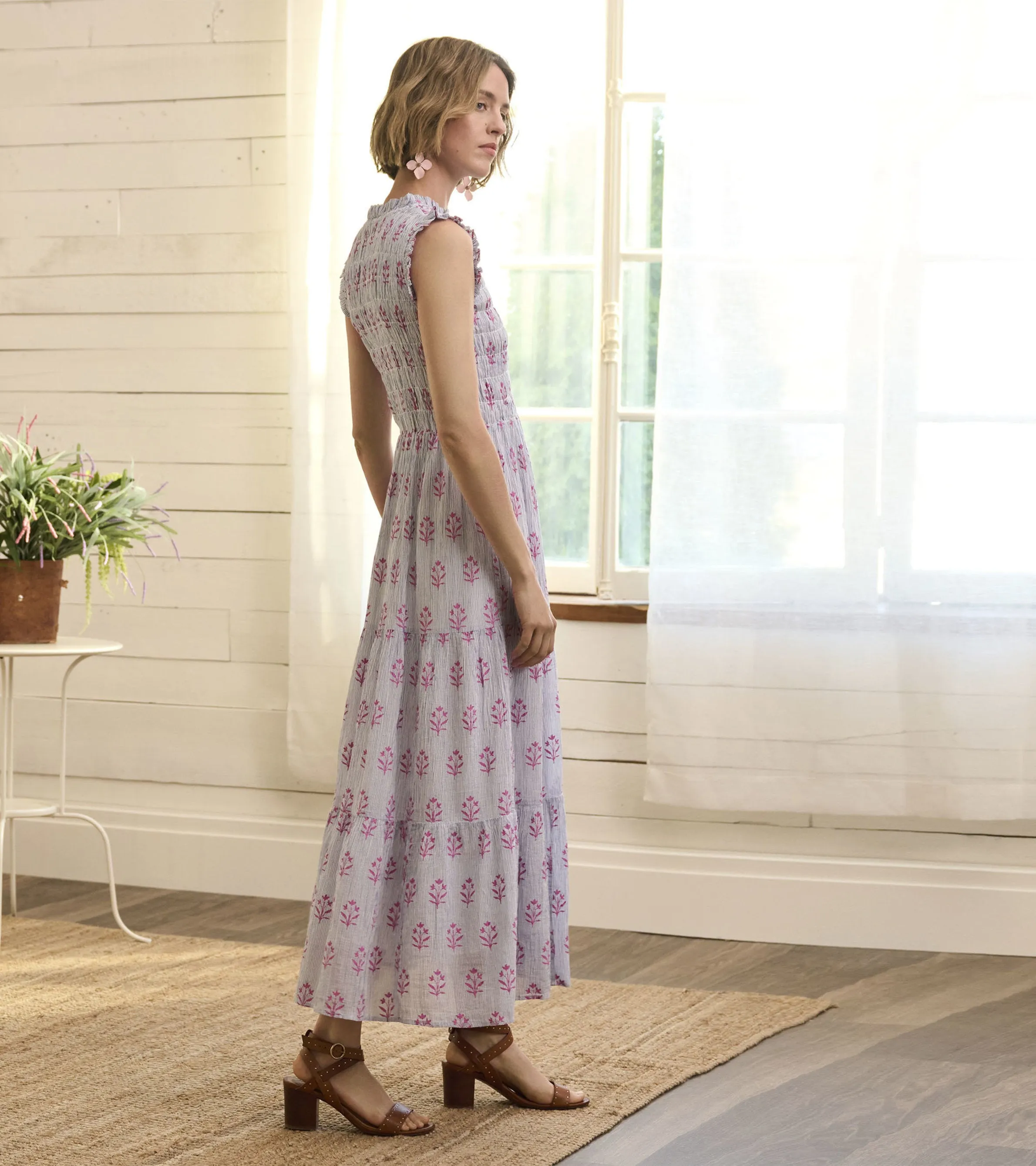 Smocked Maxi Dress - Wildflower Seersucker -Hatley