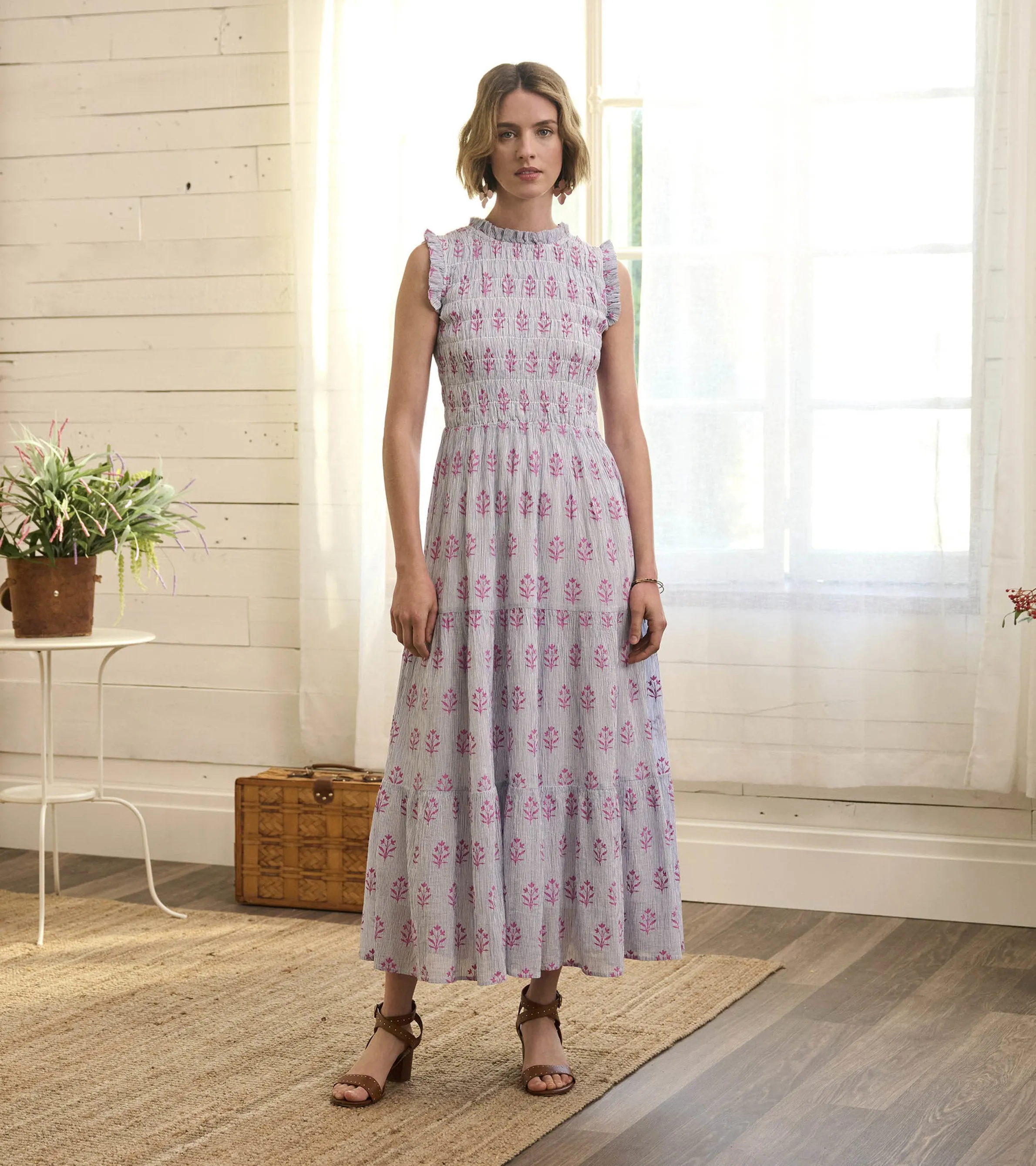 Smocked Maxi Dress - Wildflower Seersucker -Hatley
