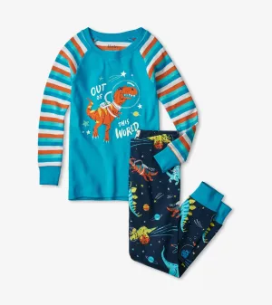 Space Dinos Glow In The Dark Appliqué Raglan Boys Pajama Set | Hatley