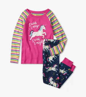Space Unicorns Glow In The Dark Applique Raglan Girls Pajama Set | Hatley