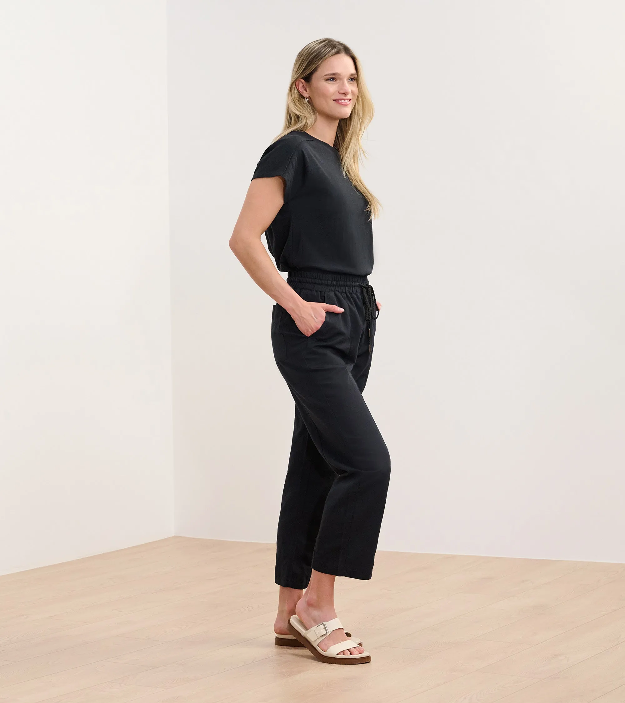 Straight Leg Linen Pants - Black -Hatley