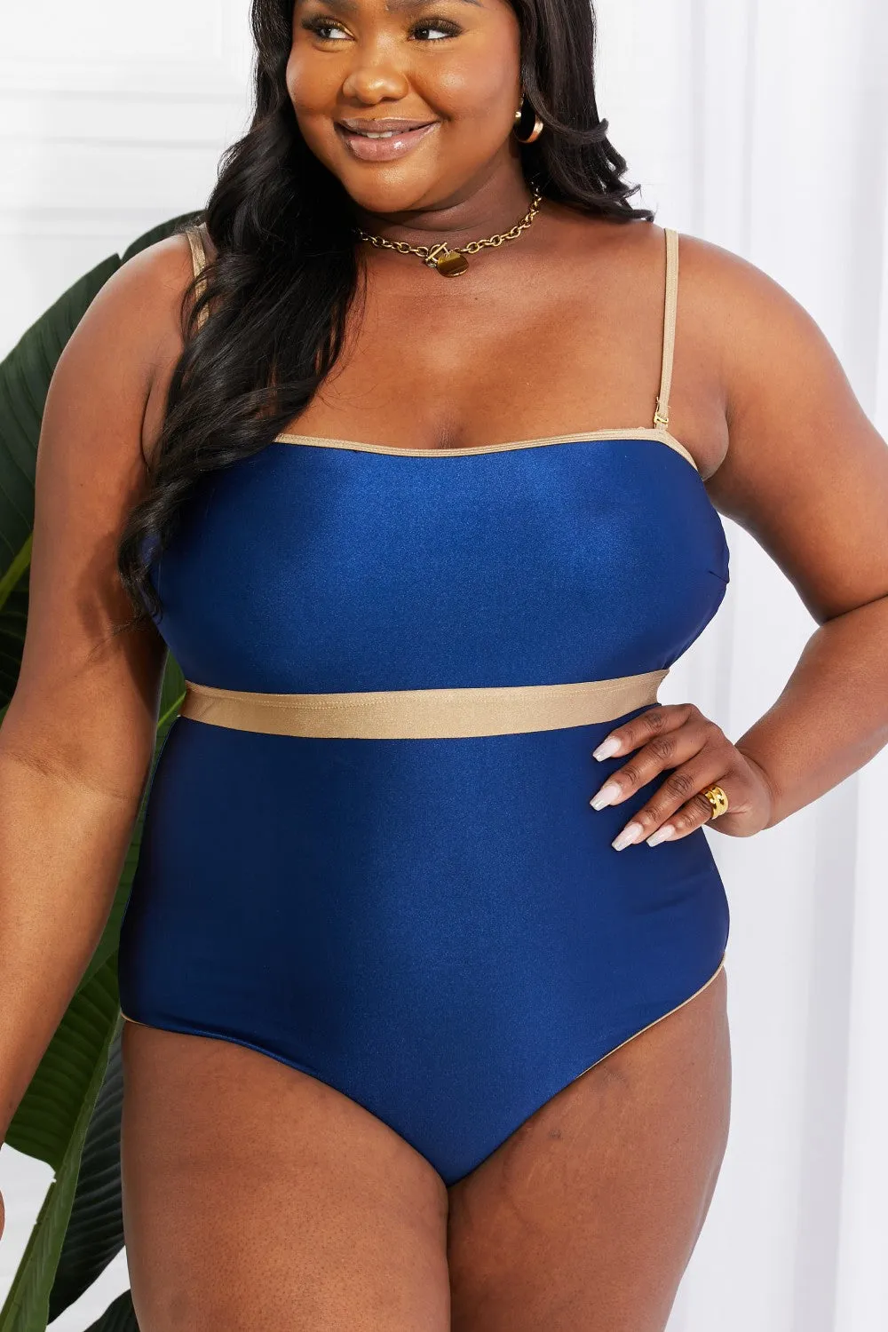 Swim Wave Break Contrast Trim One-Piece Anna Kay Co
