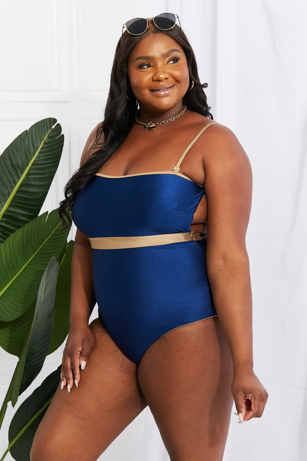 Swim Wave Break Contrast Trim One-Piece Anna Kay Co