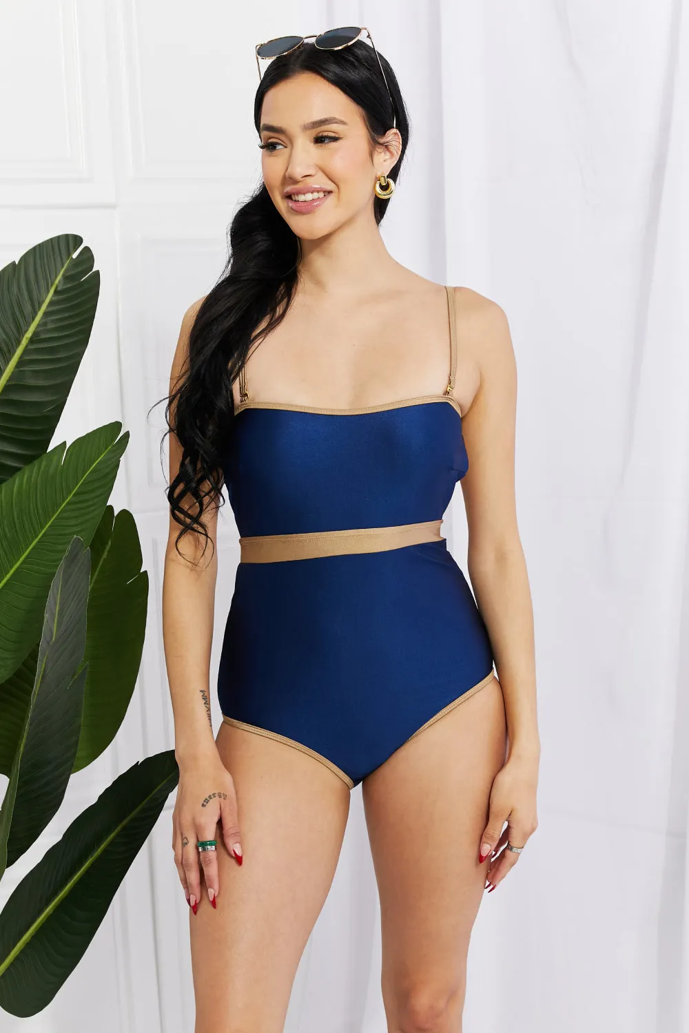 Swim Wave Break Contrast Trim One-Piece Anna Kay Co