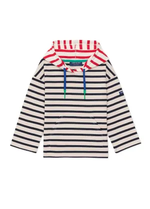 T-shirt  capuche enfant Dragey - en jersey lourd ray (ECRU/MARINE/TULIPE)