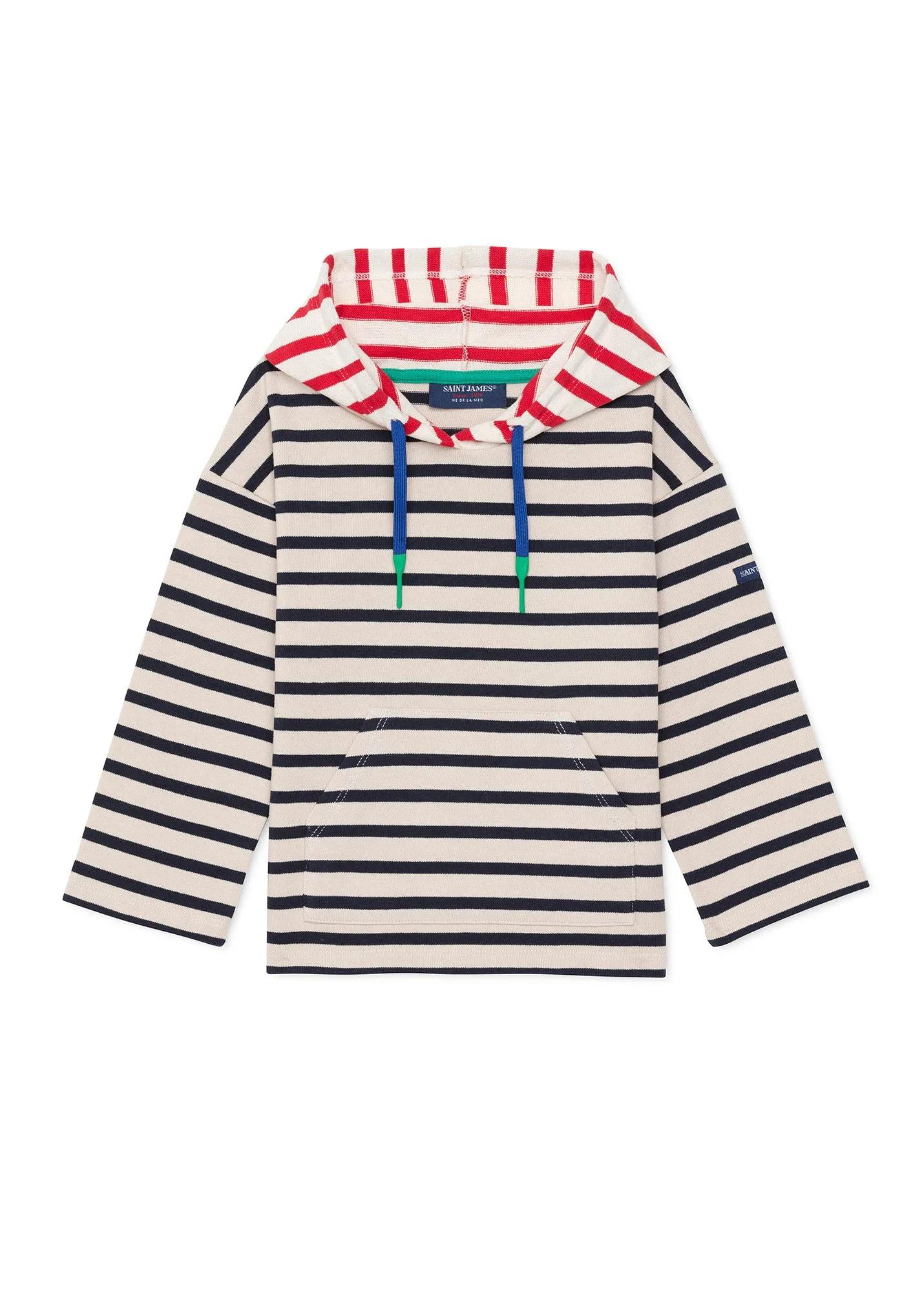 T-shirt  capuche enfant Dragey - en jersey lourd ray (ECRU/MARINE/TULIPE)