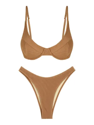 Textured Underwire Spaghetti Strap Bikini Set Anna Kay Co