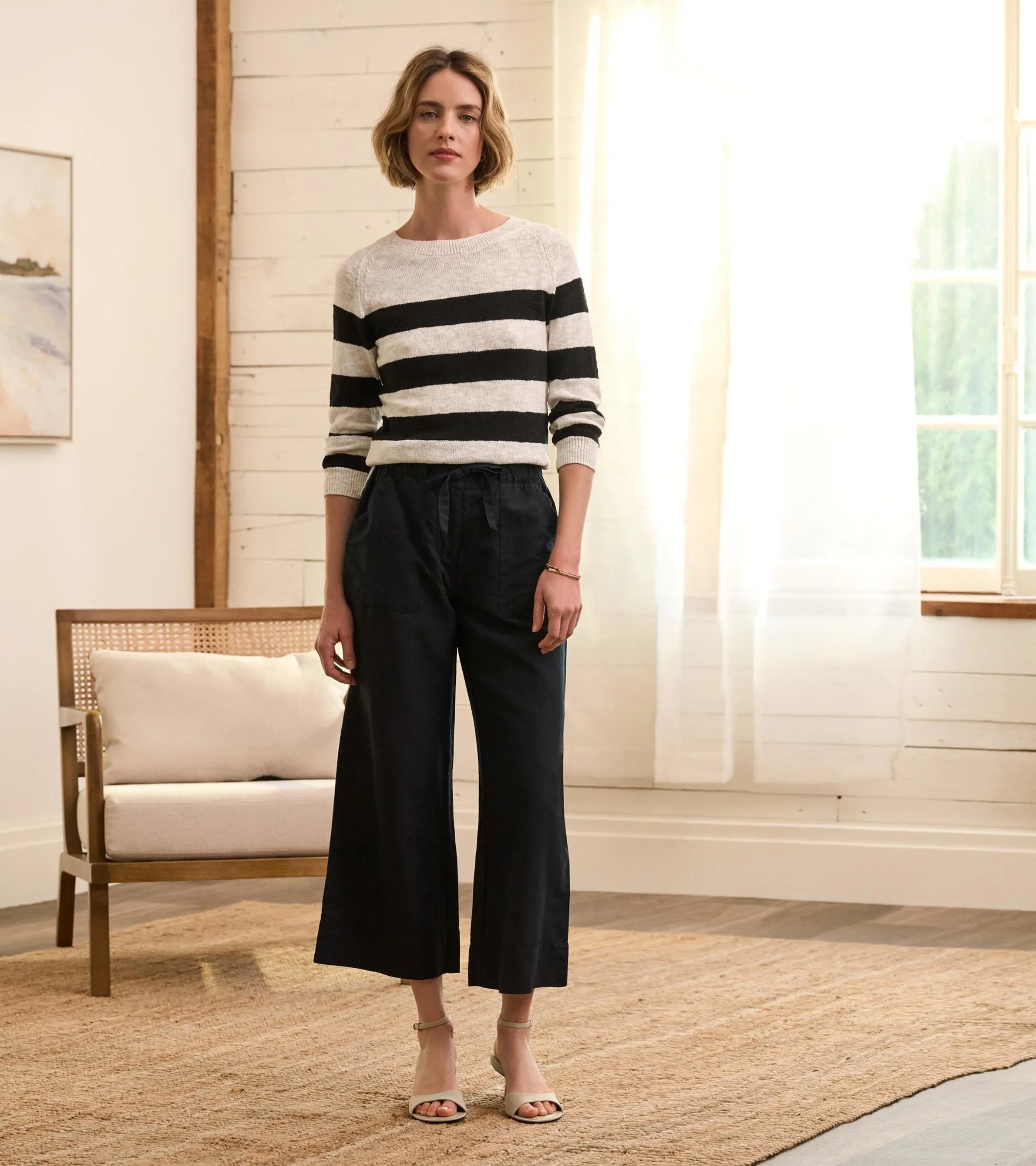 Tie Front Pants - Caviar Linen -Hatley