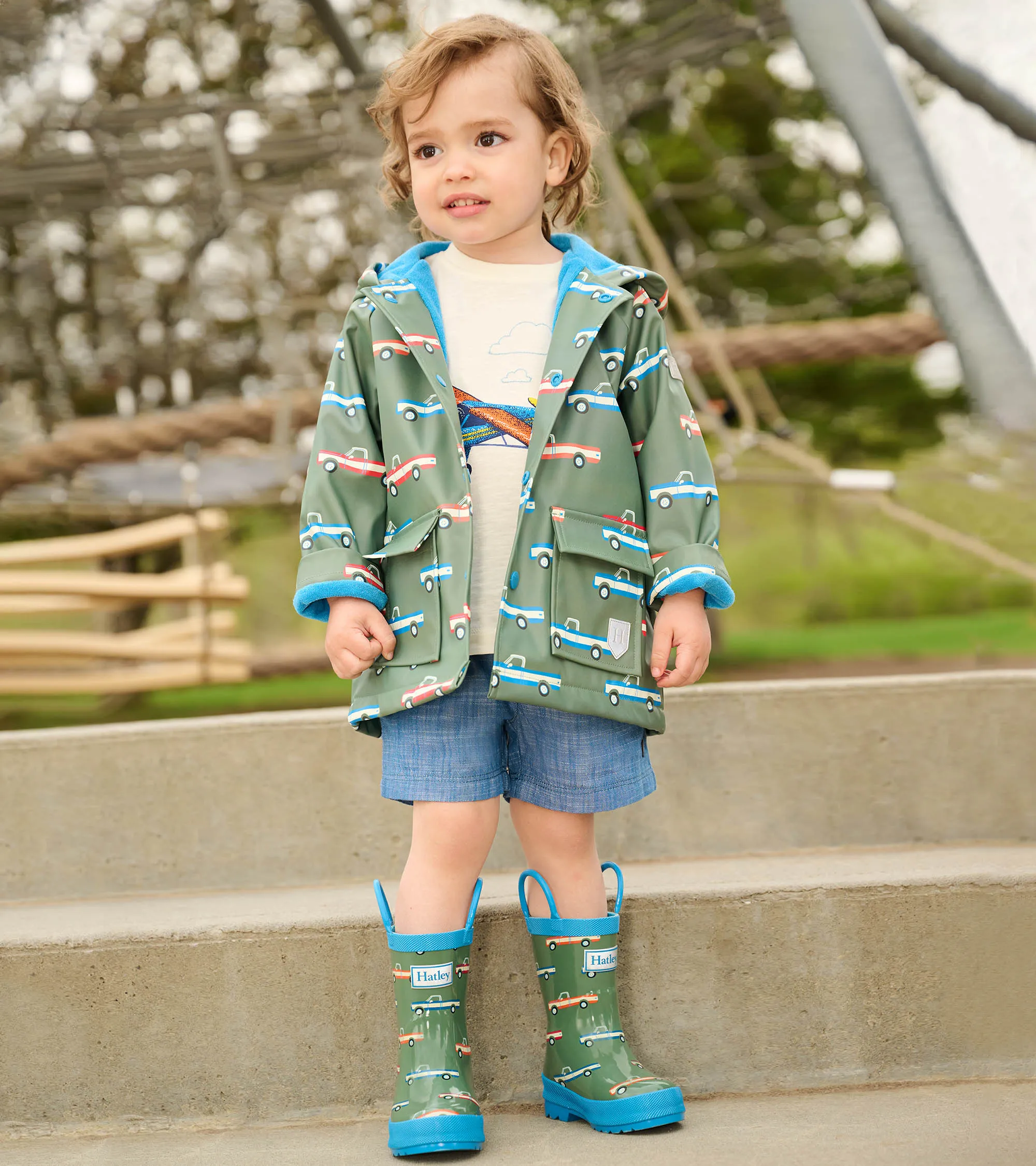 Toddler Boys Big Trucks Button-Up Rain Jacket -Hatley