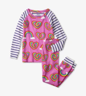 Twisty Rainbow Hearts Organic Cotton Raglan Girls Pajama Set | Hatley