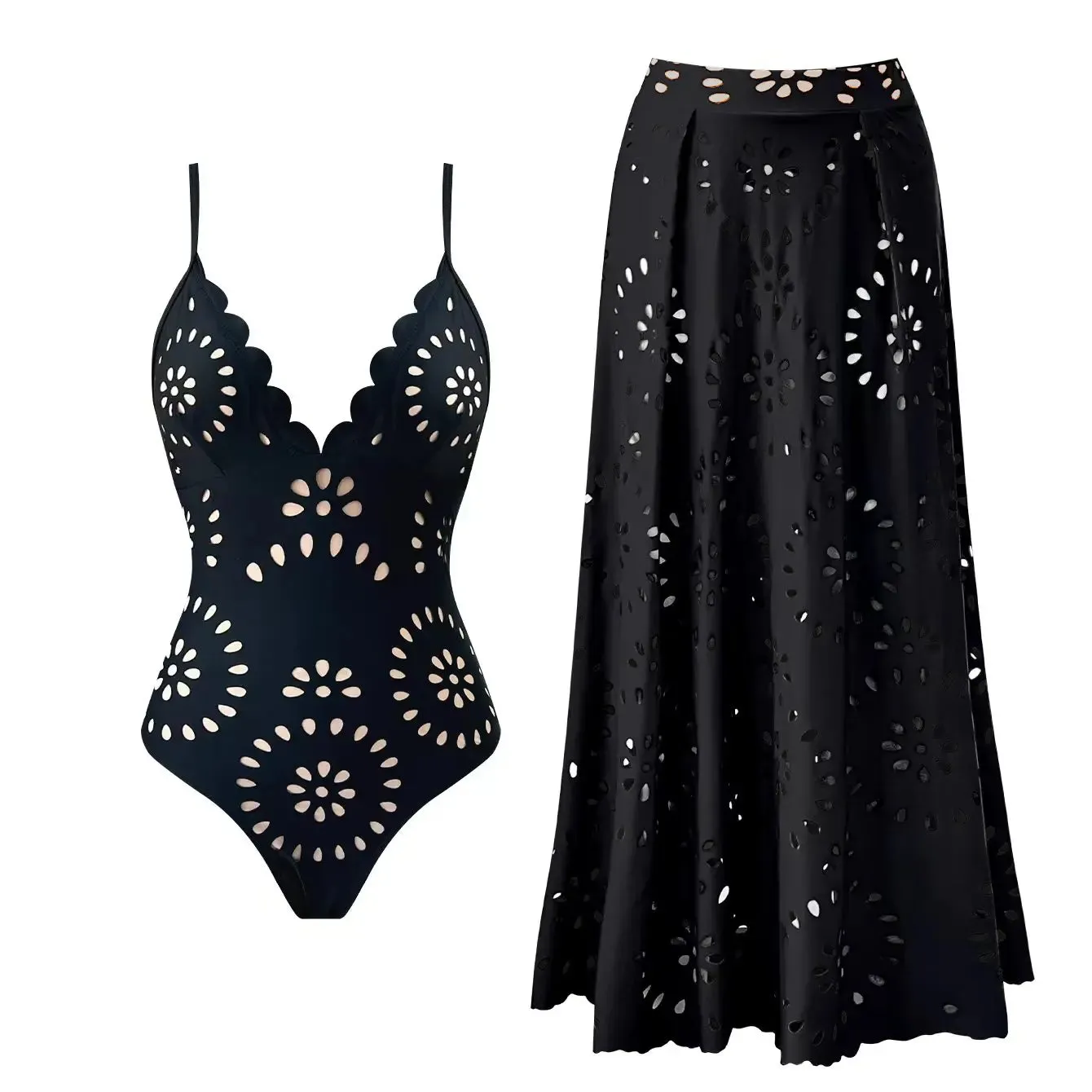 Two piece Elegant Floral Design Bikini Set/w skirt Anna Kay Co
