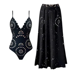 Two piece Elegant Floral Design Bikini Set/w skirt Anna Kay Co