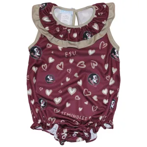 Vive La Fete Infant Girl's Seminole Logo Heart Design Ruffle Collar Onesie - Garnet
