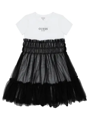 White and Black Short Sleeve Dress (716) Guess