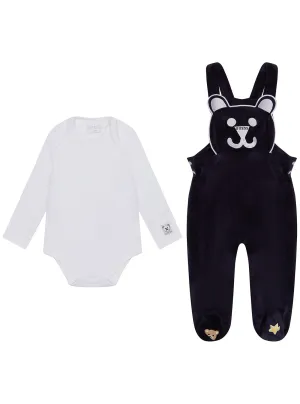 White Bodysuit and Bear Overall Set Guess
