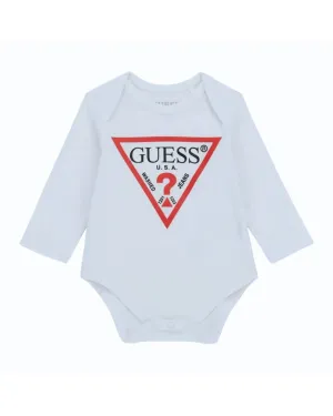 White Cotton Logo Long Sleeve Bodysuit (0-12m) Guess