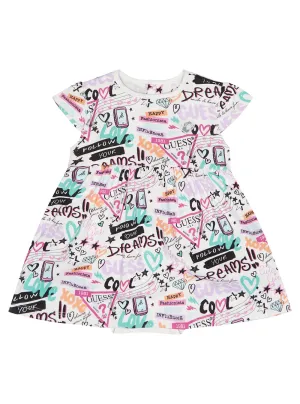 White Graffiti Print Dress (0-12m) Guess
