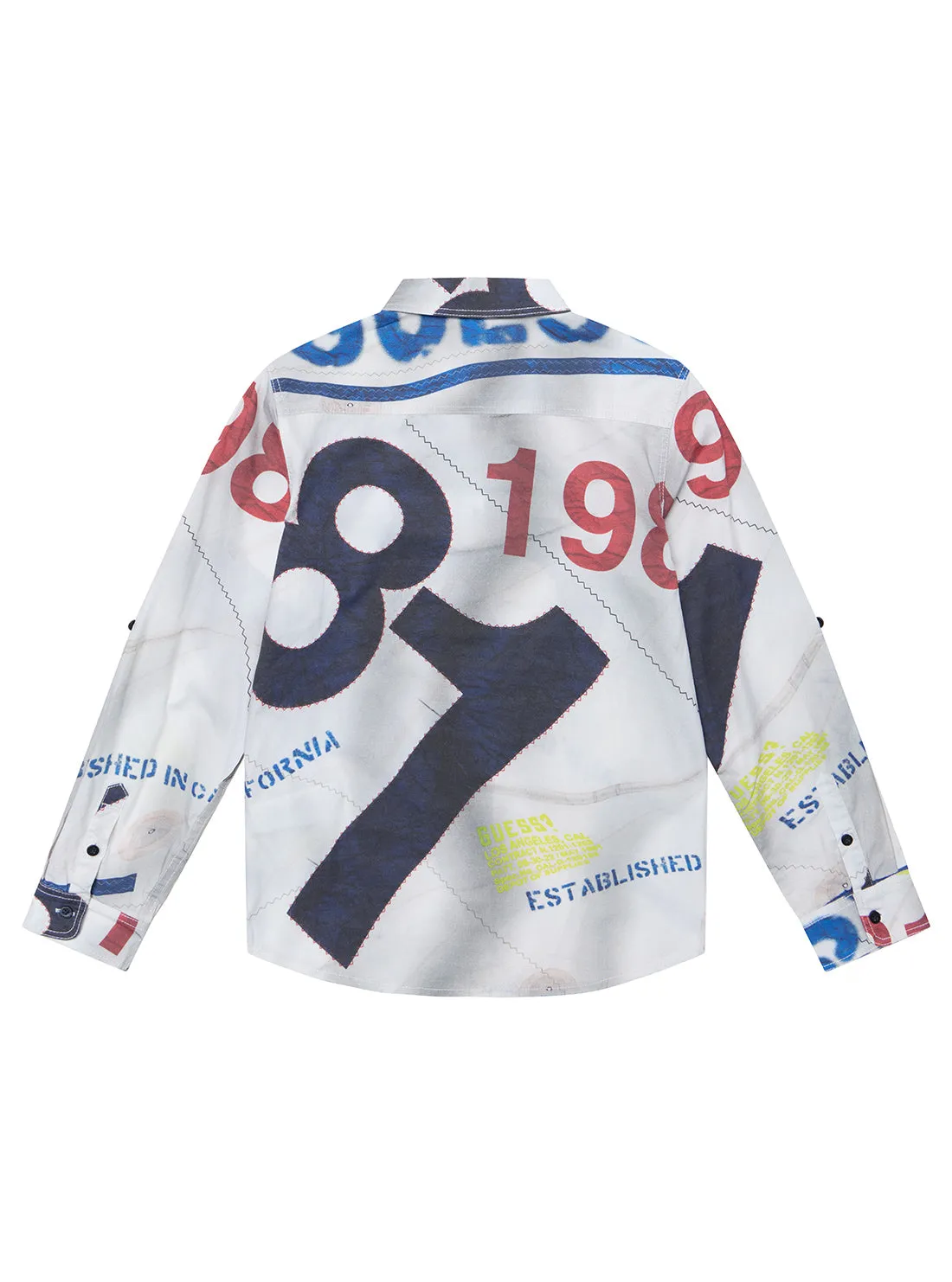 White Graphic Poplin Long Sleeve Shirt (7-16) Guess