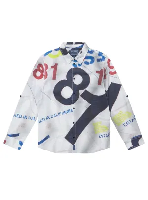 White Graphic Poplin Long Sleeve Shirt (7-16) Guess