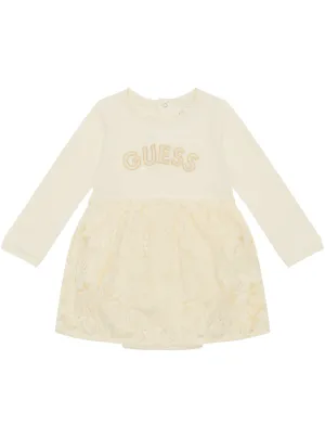 White Long Sleeve Mini Dress (0-12M) Guess