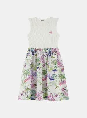 White Mixed Fabric Dress (7-16) Guess