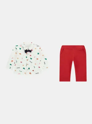 White Red Shirt and Pants Set (0-12M) Guess